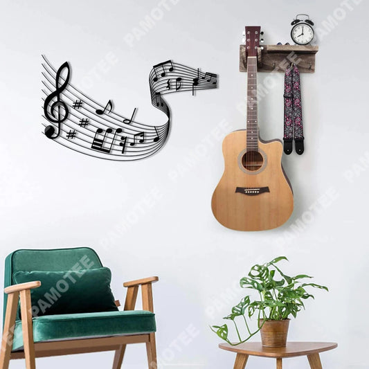 Music Riff With Gclef And Notes Metal Art, Housewarming, Music Studio Decor, Metal Laser Cut Metal Signs Custom Gift Ideas - 8 inches - metal sign