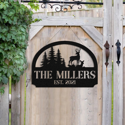 Personalized Family Deer Doe Hunting Hunter Metal Sign, Custom Outdoor Wall Decor, Art Gift For Him Dad - metal sign