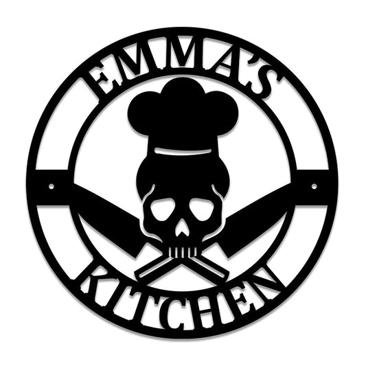 Personalized Name Skull Cooking Chef Metal Sign, Metal Laser Cut Metal Signs Custom Gift Ideas - 8 inches - metal sign