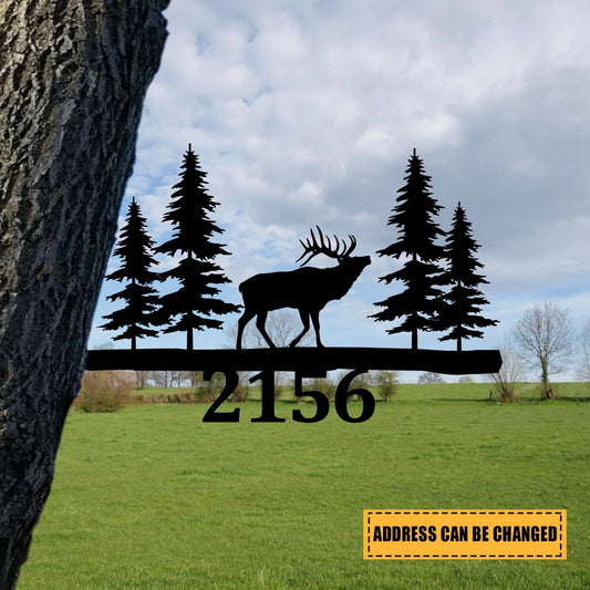 Personalized Elk Deer Metal Tree Stake, House Number, Hunting Art Laser Cut Metal Signs Custom Gift Ideas - 8 inches - metal sign