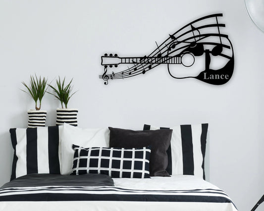 Custom Guitar Sign Art Solid Steel Decorative Accent Metal Art Sign Metal Acoustic Guitar Custom Metal Sign - 8 inches - metal sign