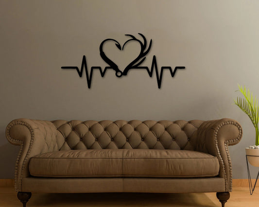 Fish Hook And Antler Heartbeat Sign Hunting Decor Hunting Sign Fishing Decor Fishing Sign Hunters Gift Hunting Lovers Gift Fisherman - 8 inches - metal sign