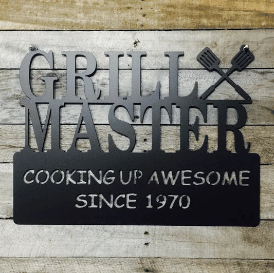 Grill Master Date Sign Cut Metal Sign Metal House Sign - 8 inches - metal sign