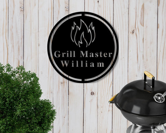Personalized Metal Bbq Sign Fire Outdoor Sign Bbq Grill Sign Outdoor Kitchen Metal Signs Personalized Grill Sign Bbq Party Decor Bbq - 8 inches - metal sign