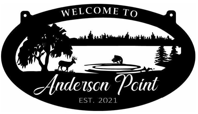 Metal Sign Lake Jumping Fish Sign Deer Lake Sign Customized With Your Name Metal House Sign