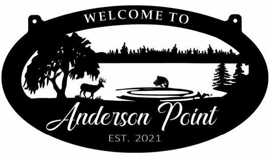 Metal Sign Lake Jumping Fish Sign Deer Lake Sign Customized With Your Name Metal House Sign - 8 inches - metal sign