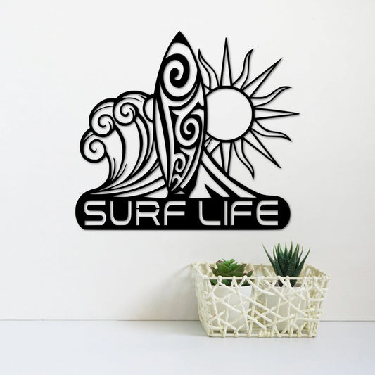 Surf Life Sign Ocean Decor Metal Surfing Sign Surf Art Surfboard Surfing Gift Beach House Decor Metal Surfboard Sign - 8 inches - metal sign