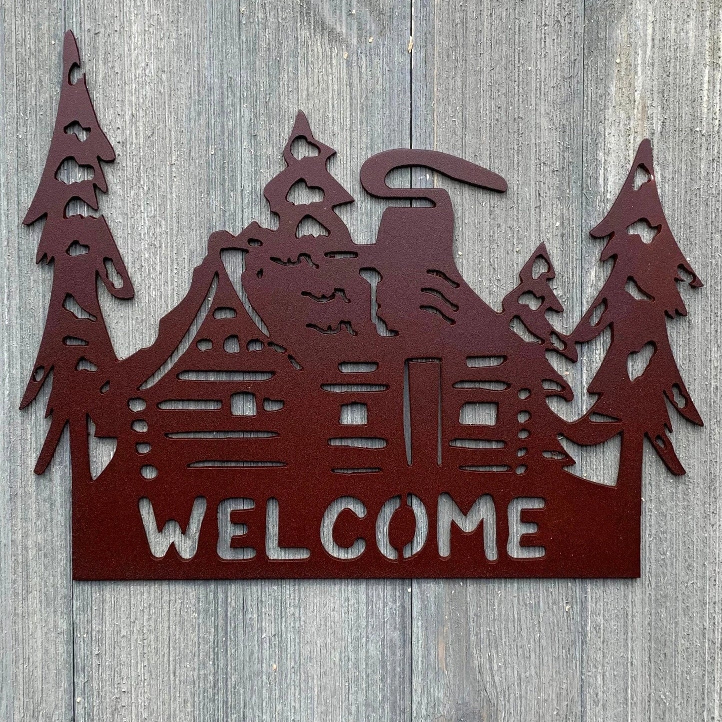 Welcome Cabin Metal Sign Cutout Cut Metal Sign Wall Metal Art