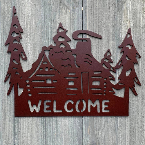 Welcome Cabin Metal Sign Cutout Cut Metal Sign Wall Metal Art
