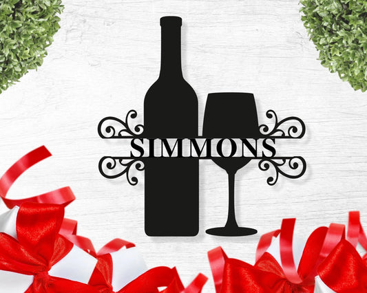 Customized Metal Sign Custom Wine Theme Sign Wine Sign Metal Family Name Sign With Wine Wine Lover Giftlast Name Signwine Decor - 8 inches - metal sign