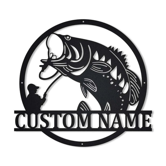 Personalized Bass Fishing Monogram Metal Sign Art, Custom Bass Fishing Metal Sign, Bass Fishing Gifts For - metal sign