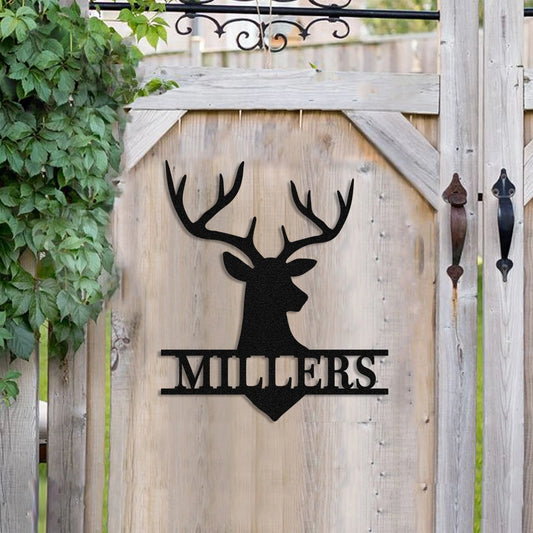 Personalized Family Name Deer Hunting Head Metal Sign, Custom Outdoor Cabin, Metal Laser Cut Metal Signs Custom Gift Ideas - 8 inches - metal sign