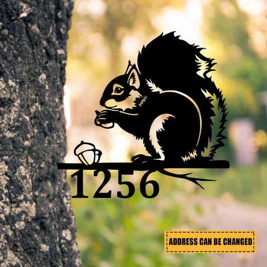 Persoanlized Number Squirrel Cut Metal Stree Stake, Tree, Garden Decor, Metal Laser Cut Metal Signs Custom Gift Ideas - 8 inches - metal sign