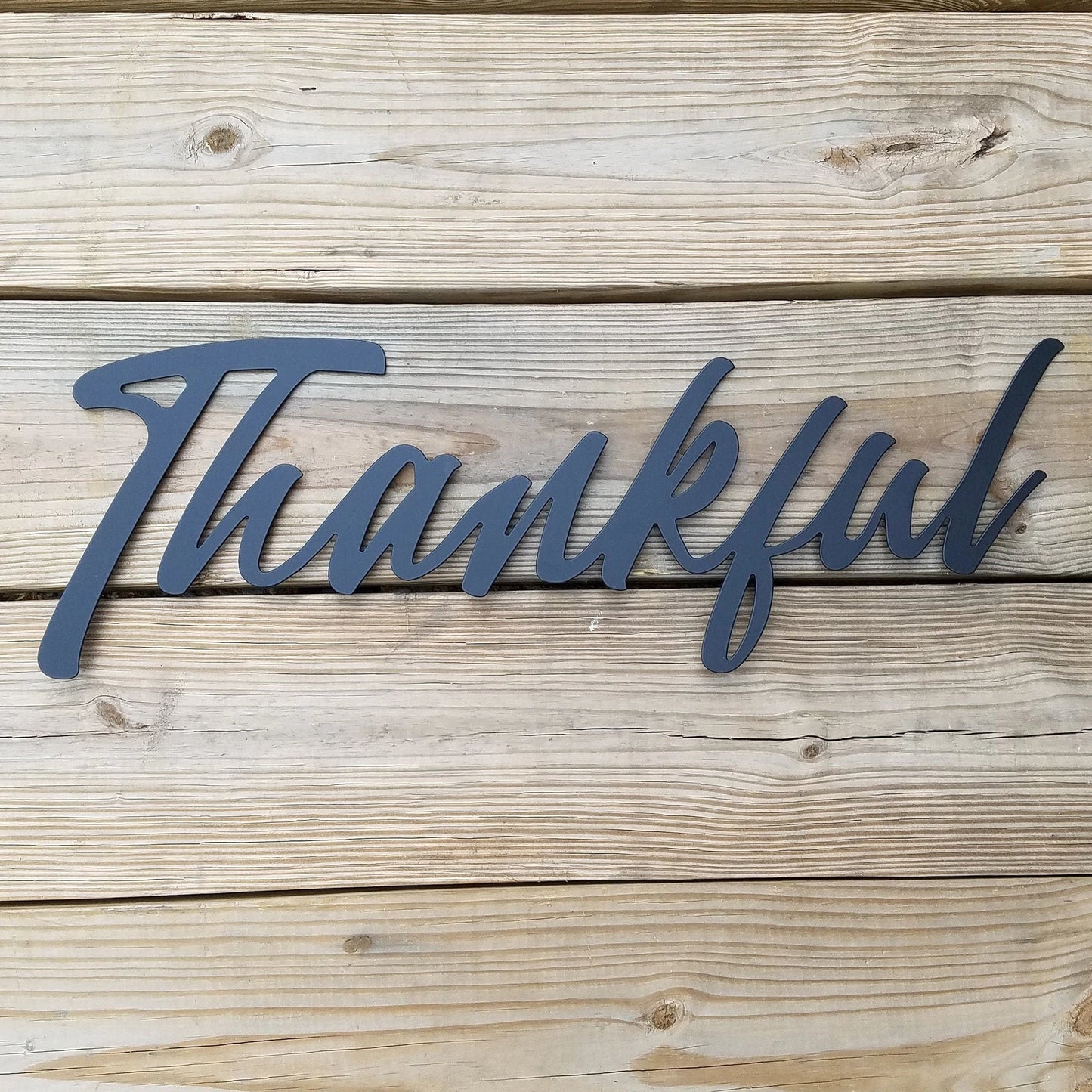 Thankful Script Metal Sign Black Steel Word Art Inspirational Wall Hanging