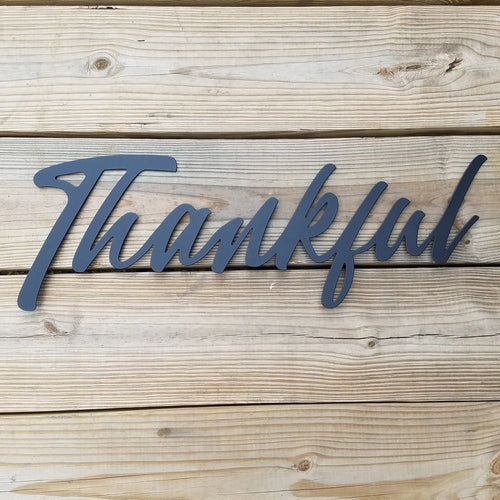 Thankful Script Metal Sign Black Steel Word Art Inspirational Wall Hanging