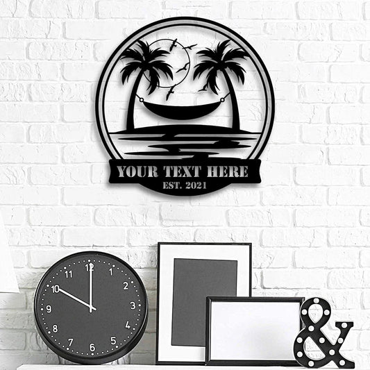 Family Name Beach Metal Sign, Metal Beach Sign, Beach House Decor, Outdoor Family Sign, Palm Tree - metal sign