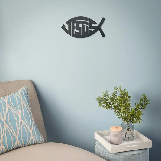 Jesus Christ 'ichthys' Symbol Cut Metal Sign Metal House Sign - 8 inches - metal sign