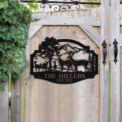 Personalized Family Name Deer Hunting Hunter Metal Sign Monogram, Metal Laser Cut Metal Signs Custom Gift Ideas