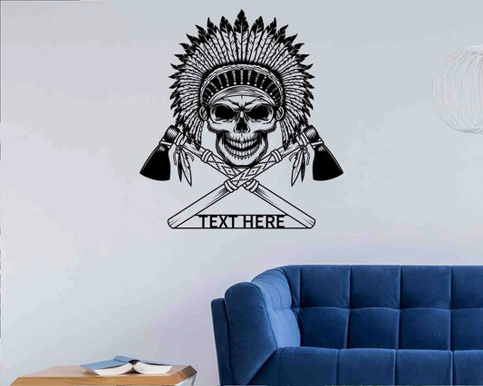 Personalized Native Skull Metal Wall Art, Sign For Home, Skull Signs, American Native Metal Sign - metal sign