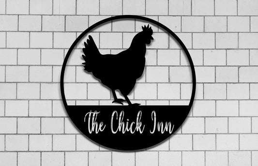 The Chick Inn, Round Chicken Metal Sign, Established Year, Farm Decor, Barn Decor, Chicken Sign - metal sign