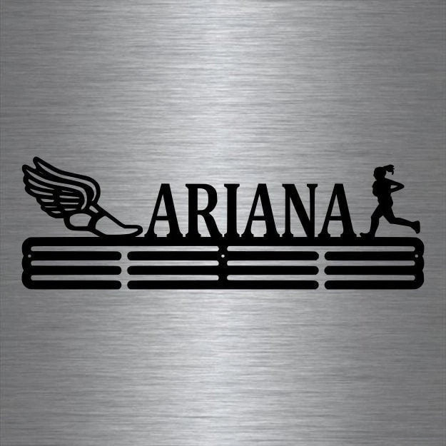 Track And Field With Girl Runner Custom Name Medal Hanger Holder Display Rack 3 Rung, Cut Metal Sign, Metal Wall Art, Laser Cut Metal Signs Custom Gift Ideas