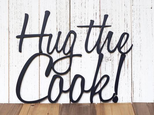 Hug The Cook Metal Sign Black Kitchen Decor Kitchen Sign Plaque Wall Hanging - 8 inches - metal sign