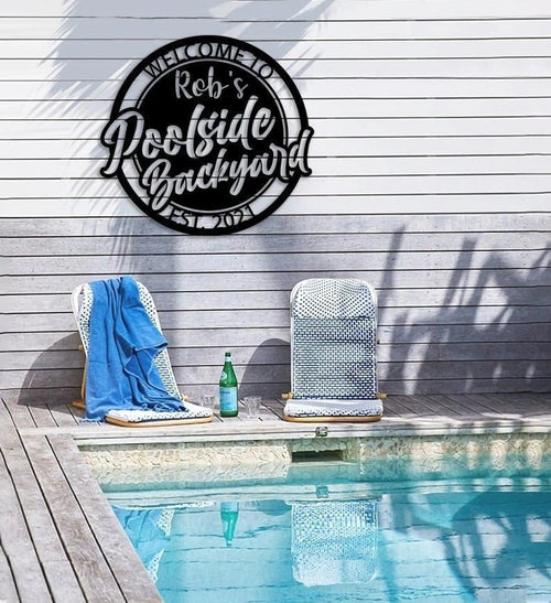 Personalized Poolside Metal Wall Custom Family Name Poolside Paradise Decor Metal Swimming Pool Sign Poolside Metal Decor