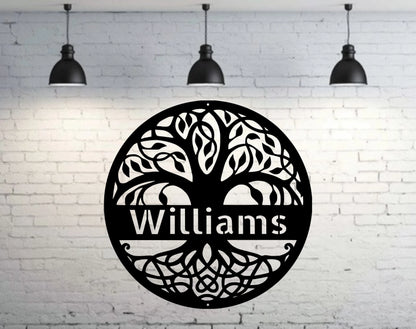 Personalized Tree Of Life Metal Wall Sign Custom Metal Name Sign Last Name Sign Door Hanger Indoor Outdoor Metal Sign Wedding Gift, Laser Cut Metal Signs Custom Gift Ideas