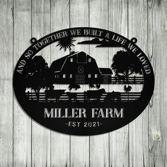 Personalized Metal Farm Sign Barn Cow Horse Pig Chicken Monogram, Metal Laser Cut Metal Signs Custom Gift Ideas - 8 inches - metal sign