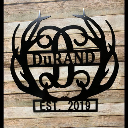 Personalized Father's Day , Hunter Gift, Deer Antler Decor, Custom Hunting Gift, Deer Antler Wall, Door Hanger, Est Date Decor Laser Cut Metal Signs Custom Gift Ideas