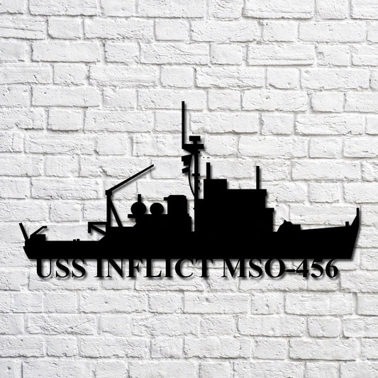 Uss Inflict Mso456 Navy Ship Metal Art, Custom Us Navy Ship Cut Metal Sign, Gift For Navy Veteran, Navy - metal sign