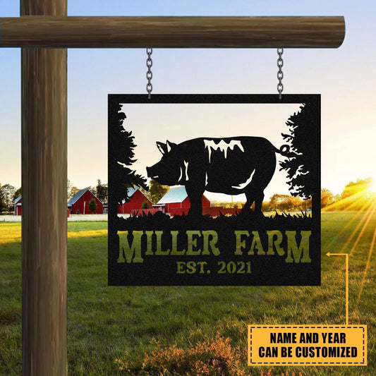 Metal Farm Sign Pig Monogram, Custom Outdoor Ranch, Barn, Front Gate, Wall Decor Art Gift, Metal Laser Cut Metal Signs Custom Gift Ideas - 8 inches - metal sign