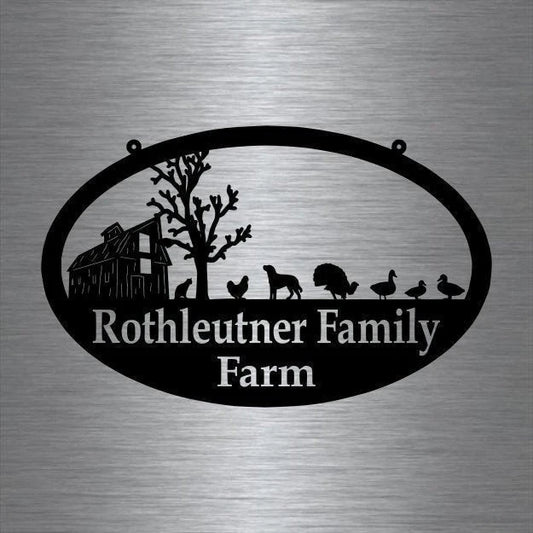 Metal Farm Sign , Barn And Ducks, Chicken, Turkey, Cat, And Dog Personalized Family Name Metal Sign - wedding detail