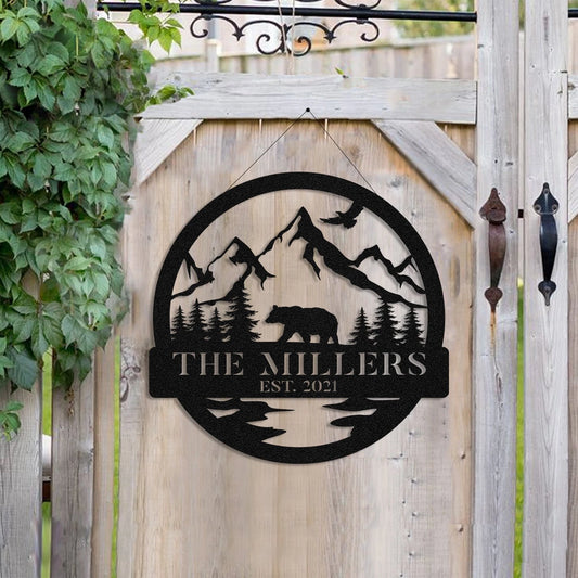 Personalized Family Name Date Bear Hunting Hunter Metal Sign, Cabin, Lodge, Camp, Wall Decor, Art Gift - metal sign