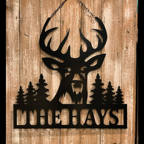 Personalized Hunter Decor Deer, Pine Trees, Man Cave Or Hunting Cabin Gift Idea, Custom Deer & Nature Sign Gift For Him, Laser Cut Metal Signs Custom Gift Ideas