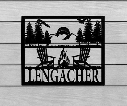 Campfire Monogram Housewarming Gift Personalized Metal Sign Custom Metal Sign