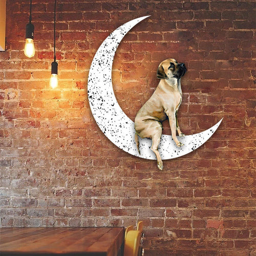 Dog Metal Sign English Mastiff Sit On The Moon Gift for Dog Lover