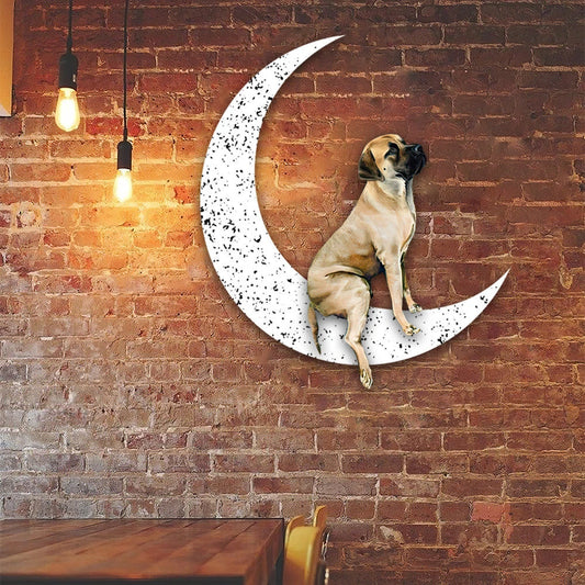 Dog Metal Sign English Mastiff Sit On The Moon Gift for Dog Lover - 8 inches - metal sign
