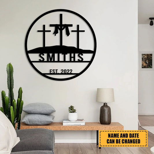 Custom Name Crosses Metal Sign, Jesus Christ Wall Art Laser Cut Metal Signs Custom Gift Ideas - 8 inches - metal sign