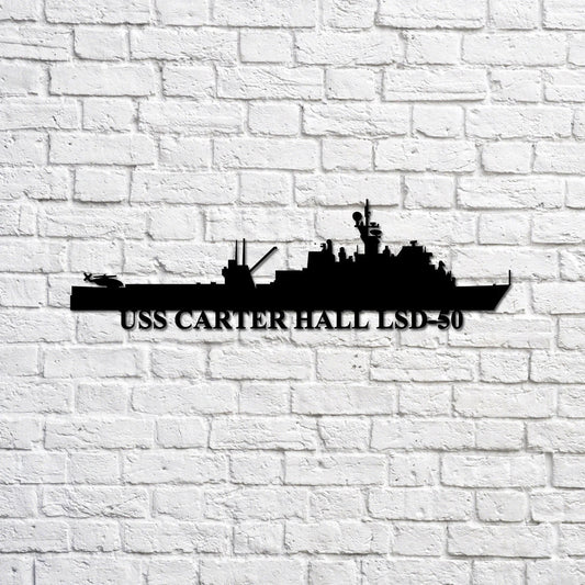 USS Carter Hall LSD50 silhouette Navy Ship Metal Sign, Memory Wall Metal Sign Gift for Navy Veteran Laser - metal sign