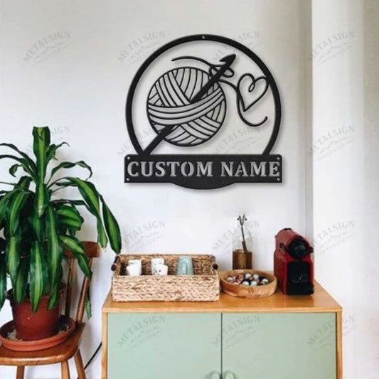Personalized Crochet Monogram Metal Wall Decor, Cut Metal Sign, Metal Wall Art, Metal House Sign, Metal - metal sign