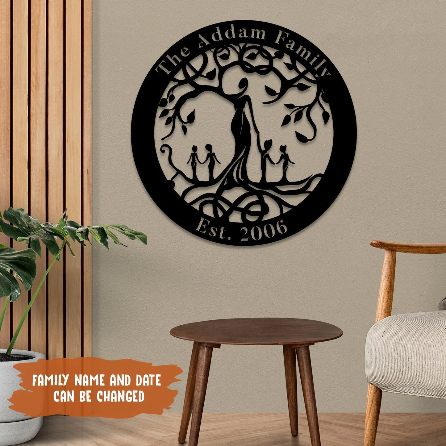 Customized Mother And Four Children Tree Of Life Metal Sign, Mother Earth Wall Art Laser Cut Metal Signs Custom Gift Ideas