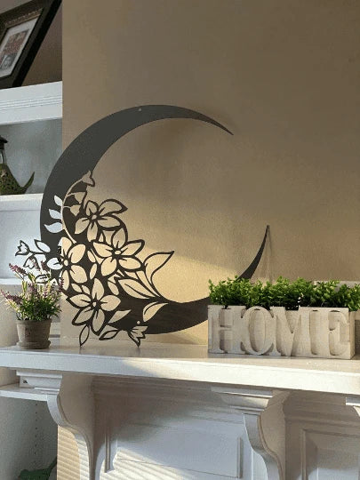 Garden Modern Moon Cut Metal Sign Metal House Sign - 8 inches - metal sign