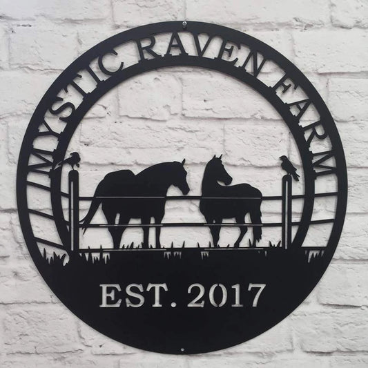 Raven Horse Ranch Sign, Cut Metal Sign, Metal Wall Art, Metal House Sign Laser Cut Metal Signs Custom Gift Ideas - 8 inches - metal sign