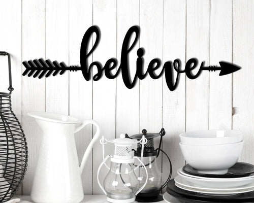 Believe Sign Believe Metal Word Inspirational Metal Arrow Sign Arrow Wall Decor Arrow Decor Arrow Art Metal Believe Sign