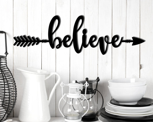 Believe Sign Believe Metal Word Inspirational Metal Arrow Sign Arrow Wall Decor Arrow Decor Arrow Art Metal Believe Sign