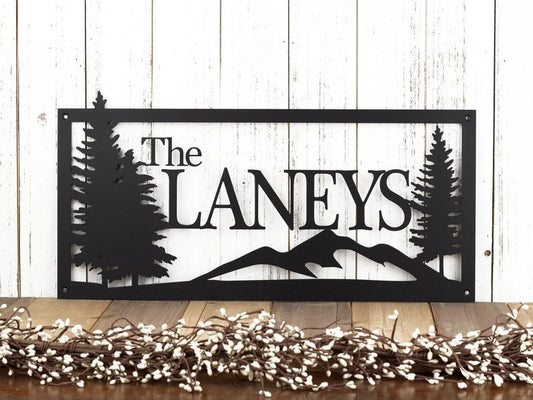 Custom Metal Sign Last Name Sign Family Name Sign Wedding Gift Name Sign Custom Sign Personalized Sign Outdoor Mountains - 8 inches - metal sign