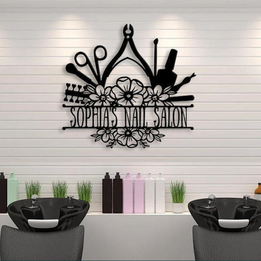 Nail Salon Personalized Shop Name Metal Wall Art Laser Cut Metal Signs Custom Gift Ideas - 8 inches - metal sign