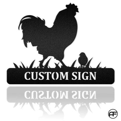 Up To 4 Chicks Rooster And Chicks Custom Name Metal Sign Farmhouse Decor Metal Wall Art, Metal Laser Cut Metal Signs Custom Gift Ideas