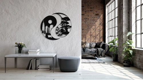 Yin Yang 2PCS Metal Wall Decor, City & Forest, Metal Wall Art, Housewarming Gift, Home Decor, Office Decor,, Metal Laser Cut Metal Signs Custom Gift Ideas